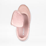 Top view of the FINAL SALE - Women's Pink/Exotic BILLY Sport Inclusion sneaker by BILLY Footwear, showing a wide, cushioned flap open to the side, revealing the interior and logo. The shoe features mesh texture and is part of the Sport Inclusion collection.