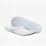 Two pink marble shoe insoles from the Women's Pink Marble BILLY Sport Inclusion by BILLY Footwear are shown on a white background—one upright to display the smooth underside, the other revealing contoured arches for support.