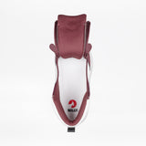 A single Women's White/Wine/Black BILLY Comfort DZ High sneaker by BILLY Footwear is seen from above, its tongue and sides open to reveal the interior and a white insole with a red BILLY Footwear logo.
