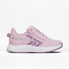 The Women's Mauve/White/Plum BILLY Sport Inclusion DZ1 by BILLY Footwear is a light pink athletic sneaker with lavender accents, perforated sides, double zippers for easy access, and a white speckled midsole with a lavender stripe.