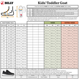 Kids'/Toddler BILLY Goat afo-friendly shoes sizing chart