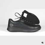 Video showing black shoe opened then closed with a wraparound zipper