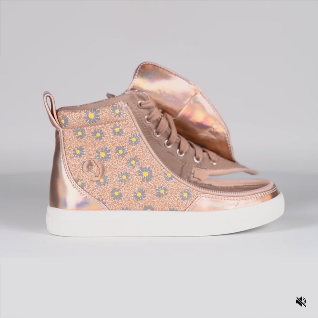 open/closed video view of Rose Gold Daisy BILLY Classic Lace High