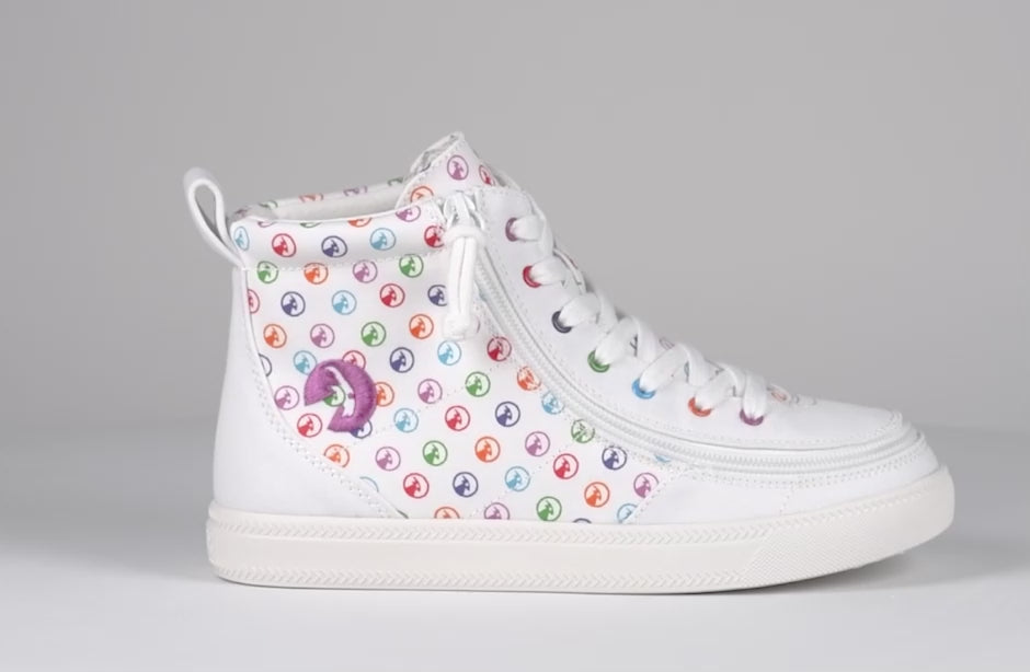 Billy Footwear Toddler Classic Lace Zip High Top - White Rainbow 6