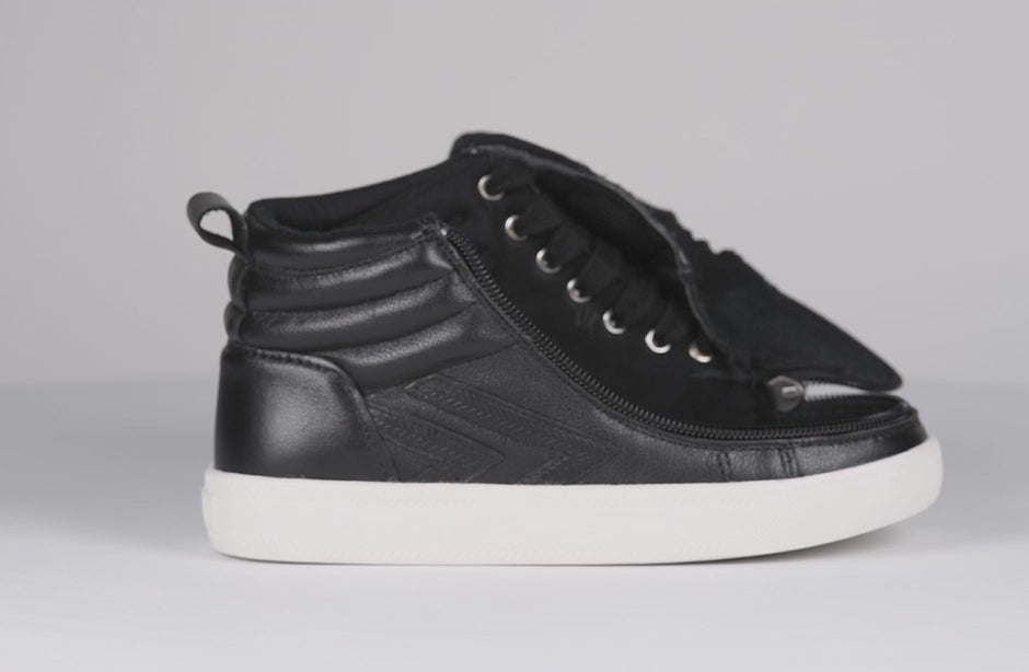 open/closed video view of Black Leather BILLY Ten9 CS Sneaker High Tops