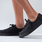 Kid's Black to the Floor Canvas BILLY Classic Lace Lows, zipper shoes, like velcro, that are adaptive, accessible, inclusive and use universal design to accommodate an afo. Footwear is medium and wide width, M, D and EEE, are comfortable, and come in toddler, kids, mens, and womens sizing.