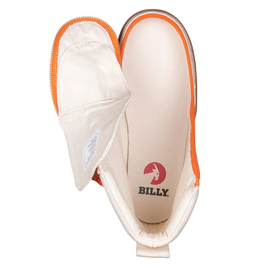 Kid's Love and Peace BILLY Classic Lace Highs, zipper shoes, like velcro, that are adaptive, accessible, inclusive and use universal design to accommodate an afo. BILLY Footwear comes in  medium and wide width, M, D and EEE, are comfortable, and come in toddler, kids, mens, and womens sizing.