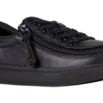 Kid's Black to the Floor Leather BILLY Classic Lace Lows, zipper shoes, like velcro, that are adaptive, accessible, inclusive and use universal design to accommodate an afo. BILLY Footwear is medium and wide width, M, D and EEE, are comfortable, and come in toddler, kids, mens, and womens sizing.