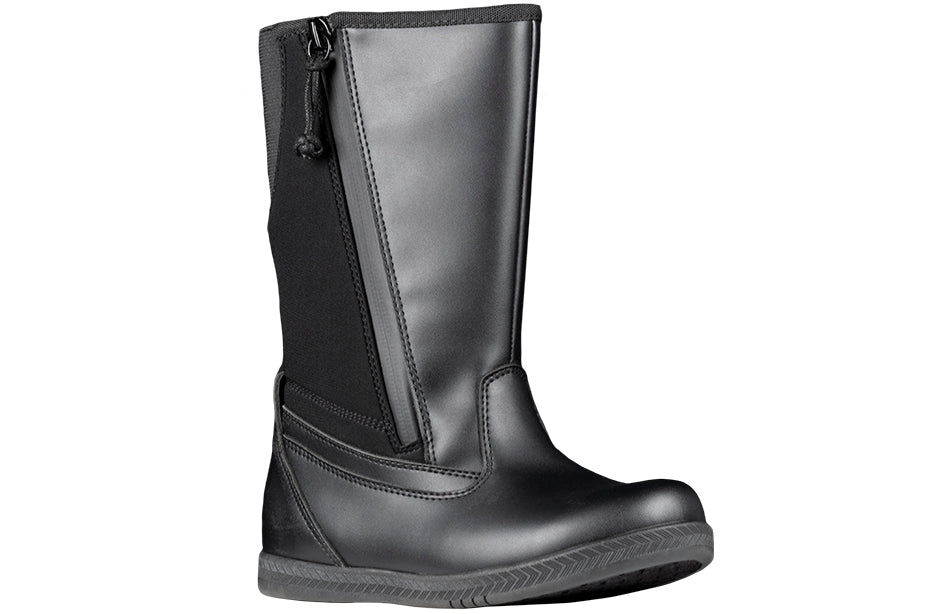 Black Rain Boots, zipper shoes, like velcro, that are adaptive, accessible, inclusive and use universal design to accommodate an afo. BILLY Footwear is medium and wide width, M, D and EEE, are comfortable, and come in toddler, kids, mens, and womens sizing.