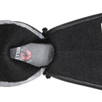 Black Rain Boots, zipper shoes, like velcro, that are adaptive, accessible, inclusive and use universal design to accommodate an afo. BILLY Footwear is medium and wide width, M, D and EEE, are comfortable, and come in toddler, kids, mens, and womens sizing.