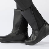 Black Rain Boots, zipper shoes, like velcro, that are adaptive, accessible, inclusive and use universal design to accommodate an afo. BILLY Footwear is medium and wide width, M, D and EEE, are comfortable, and come in toddler, kids, mens, and womens sizing.