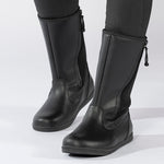 Black Rain Boots, zipper shoes, like velcro, that are adaptive, accessible, inclusive and use universal design to accommodate an afo. BILLY Footwear is medium and wide width, M, D and EEE, are comfortable, and come in toddler, kids, mens, and womens sizing.