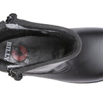 Black Rain Boots, zipper shoes, like velcro, that are adaptive, accessible, inclusive and use universal design to accommodate an afo. BILLY Footwear is medium and wide width, M, D and EEE, are comfortable, and come in toddler, kids, mens, and womens sizing.