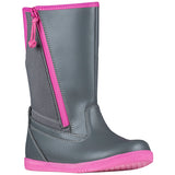 Grey Rain Boots, zipper shoes, like velcro, that are adaptive, accessible, inclusive and use universal design to accommodate an afo. BILLY Footwear is medium and wide width, M, D and EEE, are comfortable, and come in toddler, kids, mens, and womens sizing.