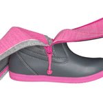 Grey Rain Boots, zipper shoes, like velcro, that are adaptive, accessible, inclusive and use universal design to accommodate an afo. BILLY Footwear is medium and wide width, M, D and EEE, are comfortable, and come in toddler, kids, mens, and womens sizing.