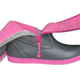 Grey Rain Boots, zipper shoes, like velcro, that are adaptive, accessible, inclusive and use universal design to accommodate an afo. BILLY Footwear is medium and wide width, M, D and EEE, are comfortable, and come in toddler, kids, mens, and womens sizing.