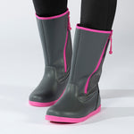 Grey Rain Boots, zipper shoes, like velcro, that are adaptive, accessible, inclusive and use universal design to accommodate an afo. BILLY Footwear is medium and wide width, M, D and EEE, are comfortable, and come in toddler, kids, mens, and womens sizing.