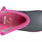 Grey Rain Boots, zipper shoes, like velcro, that are adaptive, accessible, inclusive and use universal design to accommodate an afo. BILLY Footwear is medium and wide width, M, D and EEE, are comfortable, and come in toddler, kids, mens, and womens sizing.