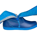 Navy Rain Boots, zipper shoes, like velcro, that are adaptive, accessible, inclusive and use universal design to accommodate an afo. BILLY Footwear is medium and wide width, M, D and EEE, are comfortable, and come in toddler, kids, mens, and womens sizing.