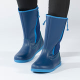 Navy Rain Boots, zipper shoes, like velcro, that are adaptive, accessible, inclusive and use universal design to accommodate an afo. BILLY Footwear is medium and wide width, M, D and EEE, are comfortable, and come in toddler, kids, mens, and womens sizing.