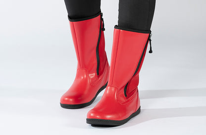 Red Rain Boots, zipper shoes, like velcro, that are adaptive, accessible, inclusive and use universal design to accommodate an afo. BILLY Footwear is medium and wide width, M, D and EEE, are comfortable, and come in toddler, kids, mens, and womens sizing.