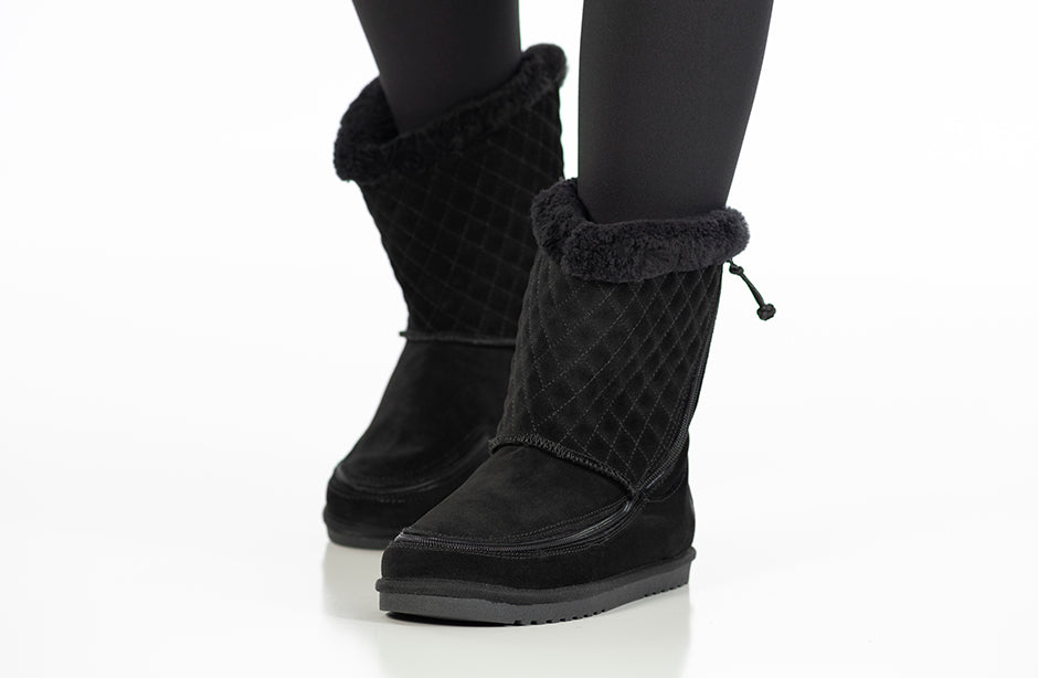 on-foot, toes toward camera, of cozy boot