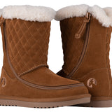 Side by side of Kid's Chestnut BILLY Cozy Quilt Lux Boots, zipper shoes, like velcro, that are adaptive, accessible, inclusive and use universal design to accommodate an afo. BILLY Footwear is medium and wide width, M, D and EEE, are comfortable, and come in toddler, kids, mens, and womens sizing.