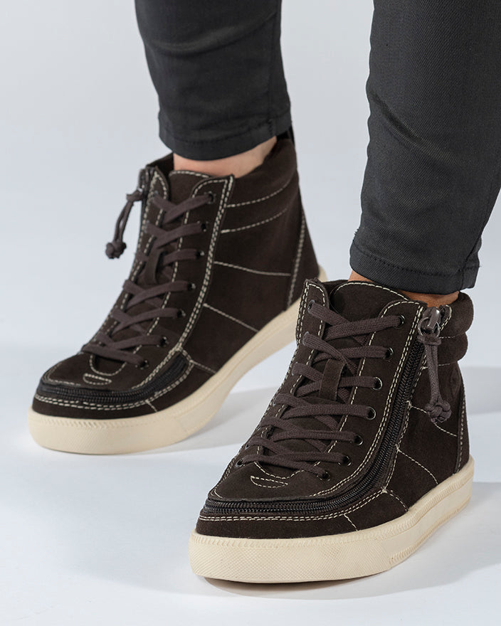 toes forward view of Brown Suede BILLY Ten9 Street High Tops