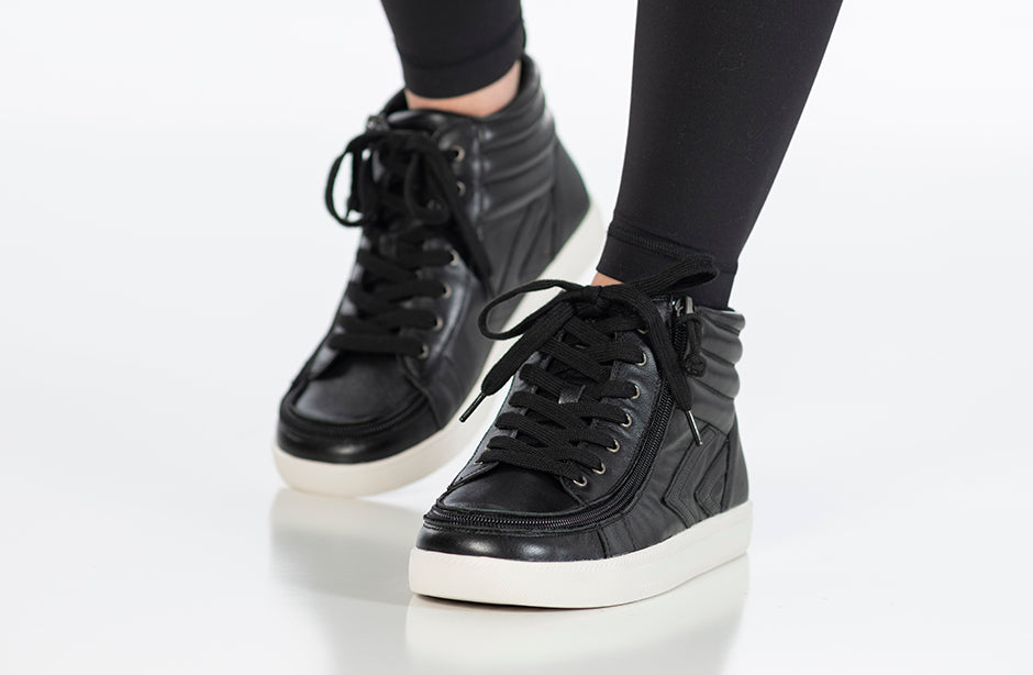 toes toward camera view of Black Leather BILLY Ten9 CS Sneaker High Tops