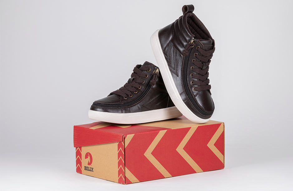 above box view of Brown Leather BILLY Ten9 CS Sneaker High Tops