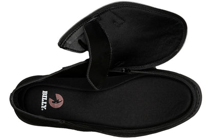 Men's Black BILLY Chukkas, zipper shoes, like velcro, that are adaptive, accessible, inclusive and use universal design to accommodate an afo. Footwear is medium and wide width, M, D and EEE, are comfortable, and come in toddler, kids, mens, and womens sizing.