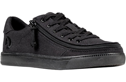 Women's Black to the Floor BILLY Classic Lace Lows, zipper shoes, like velcro, that are adaptive, accessible, inclusive and use universal design to accommodate an afo. Footwear is medium and wide width, M, D and EEE, are comfortable, and come in toddler, kids, mens, and womens sizing.