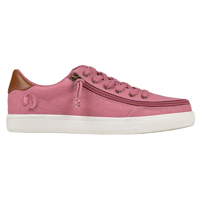Women's Dusty Rose (Brown Mustache) BILLY Classic Lace Lows, zipper shoes, like velcro, that are adaptive, accessible, inclusive and use universal design to accommodate an afo. Footwear is medium and wide width, M, D and EEE, are comfortable, and come in toddler, kids, mens, and womens sizing.