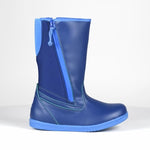 Navy Rain Boots, zipper shoes, like velcro, that are adaptive, accessible, inclusive and use universal design to accommodate an afo. BILLY Footwear is medium and wide width, M, D and EEE, are comfortable, and come in toddler, kids, mens, and womens sizing.
